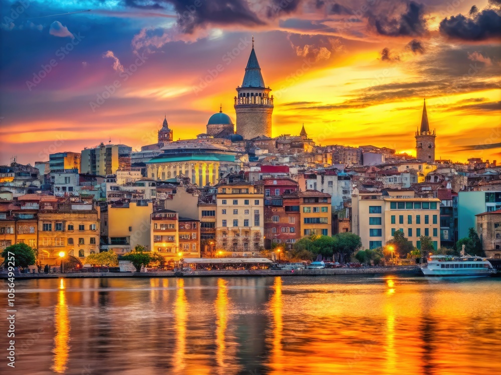 Obraz premium Aerial View of the Golden Horn and Galata at Sunset - Stunning Istanbul Landscape Photography