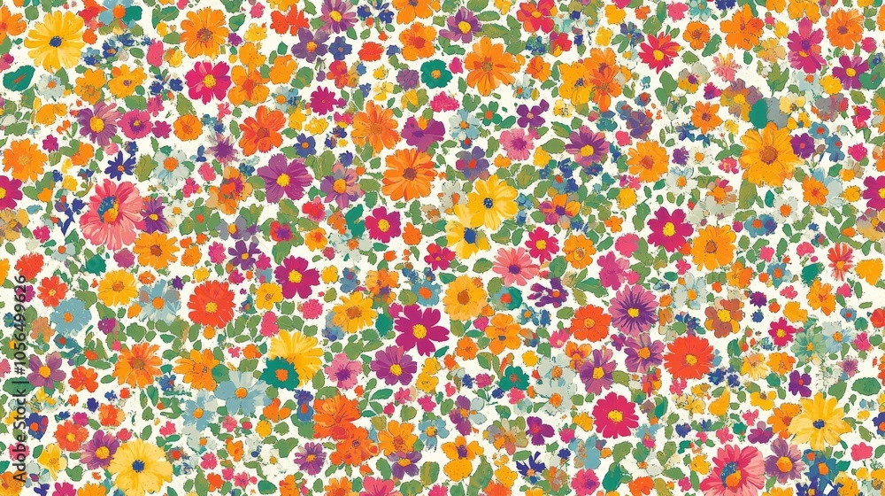 Vibrant Garden Flower Pattern on White Background Vibrant Garden Flower Pattern on White Background