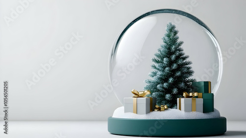 Christmas Snow Globe with Pine Tree and Gifts