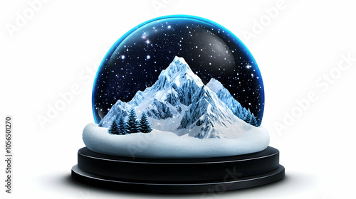 Snow Globe with Snowy Mountain Range and Stars photo