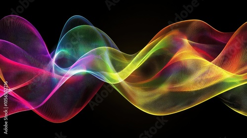 A flowing wave of vibrant digital particles creating a sense of dynamic motion and futuristic energy.