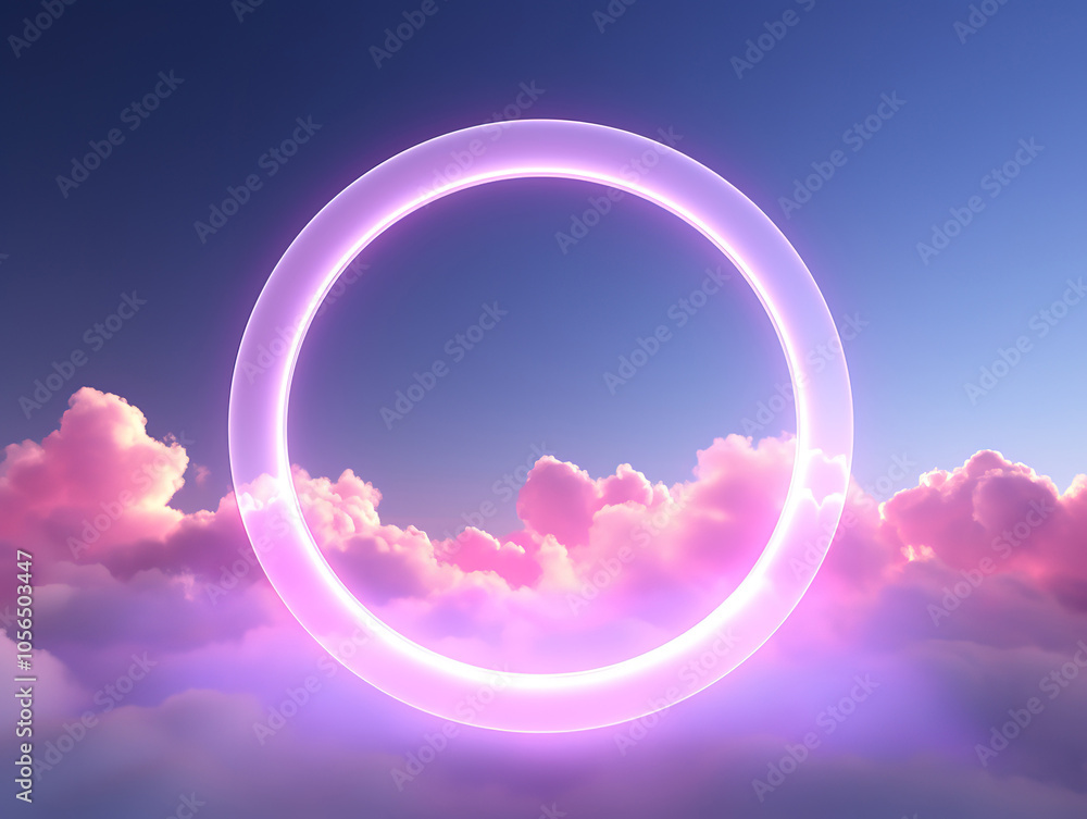 Glowing Purple Circle Above Fluffy Clouds Glowing Purple Circle Above Fluffy Clouds