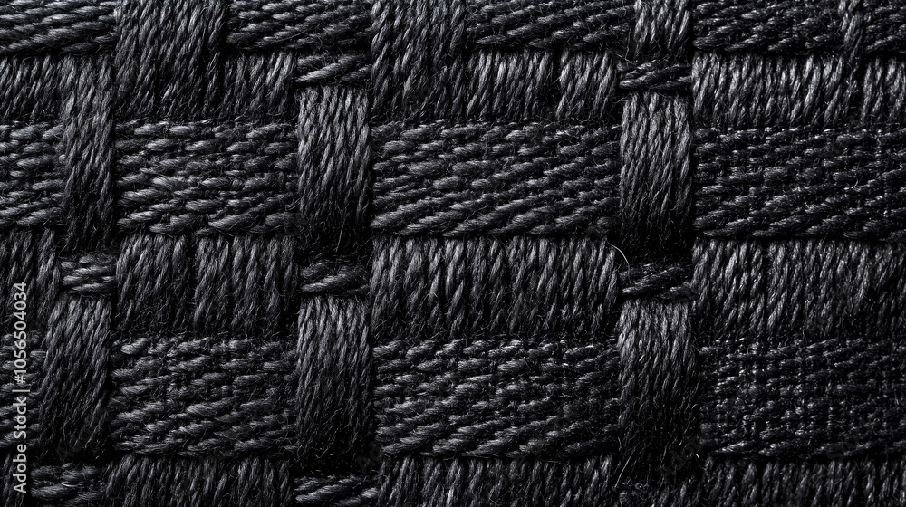 Fototapeta premium Black Woven Fiber Close-up with Thick Textured Weave