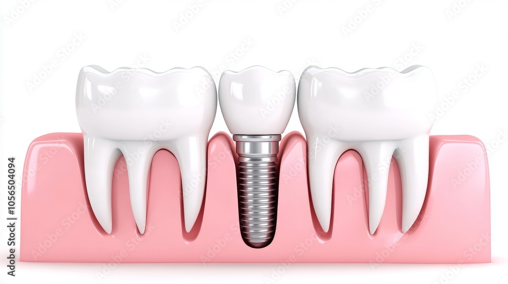 Dental Implant Crown and Teeth in Gum 3D Illustration Dental Implant Crown and Teeth in Gum 3D Illustration