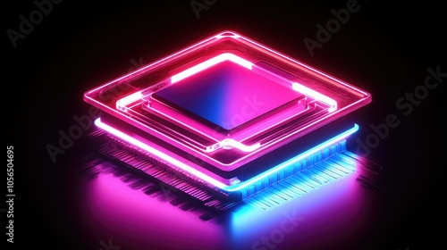 Advanced AI chip with neon accents and dynamic data streams, high-tech and futuristic