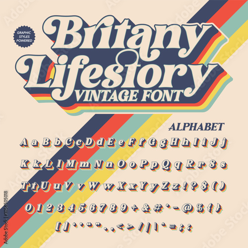 3d Effect Britany Life story serif Groove Retro Vintage Display Bold Font alphabet