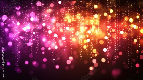 Binary code with shimmering bokeh lights in abstract tech background, dynamic and colorful