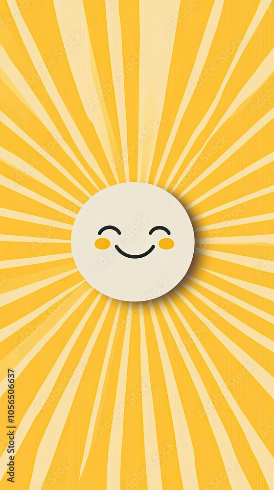 Cheerful sun character with rays in a bright yellow background Cheerful sun character with rays in a bright yellow background