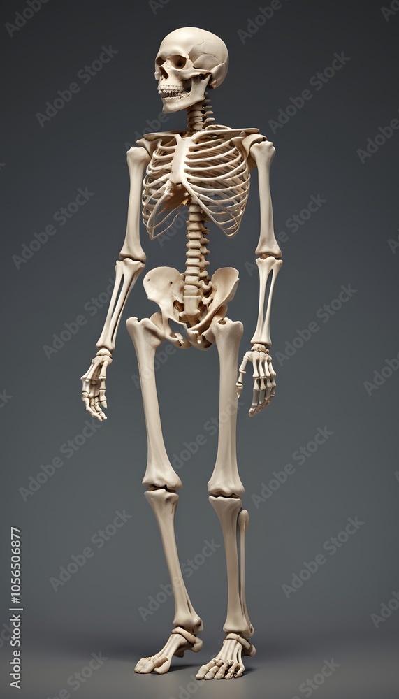 Highly Detailed Human Skeleton Model Demonstrating Accurate Proportions and Realistic Bone Texture for Educational and Medical Illustration Purposes Highly Detailed Human Skeleton Model Demonstrating Accurate Proportions and Realistic Bone Texture for Educational and Medical Illustration Purposes