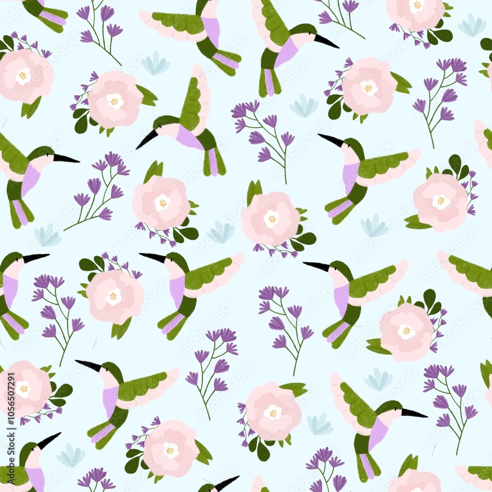 Obraz premium Foral hummingbird pattern