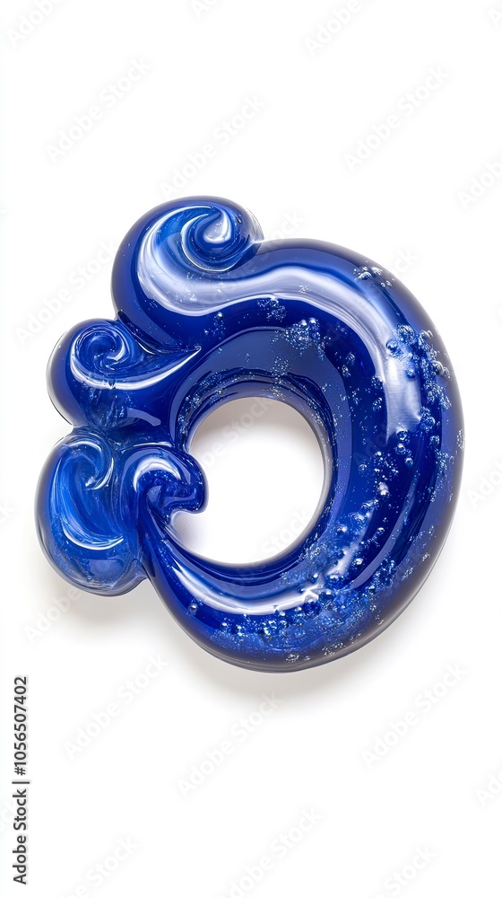 Abstract blue glass sculpture with wave design and circular shape Abstract blue glass sculpture with wave design and circular shape