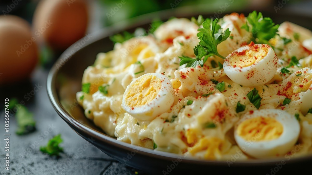 A delicious bowl of homemade creamy egg noodle recipe with a boiled egg on top, A delicious bowl of homemade creamy egg noodle recipe with a boiled egg on top,
