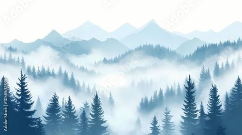 Fog in the forest. Cloud Forest. Illustration