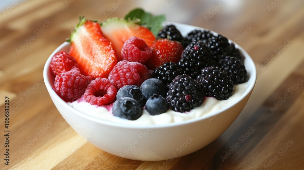 Smoothie bowl with yogurt, fresh berries, and fruits, visually appealing and vibrant Smoothie bowl with yogurt, fresh berries, and fruits, visually appealing and vibrant