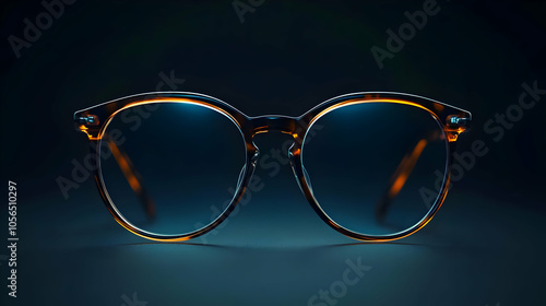 Round Rimmed Glasses with Glowing Detail - Realistic Image