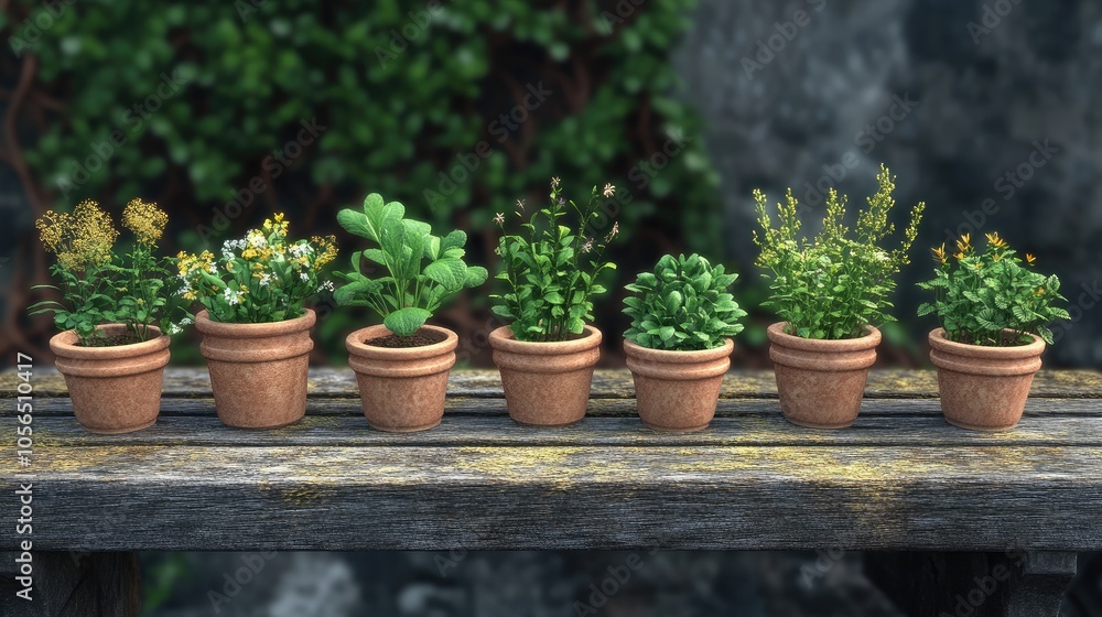 Assorted Potted Plants on Rustic Wooden Table Assorted Potted Plants on Rustic Wooden Table