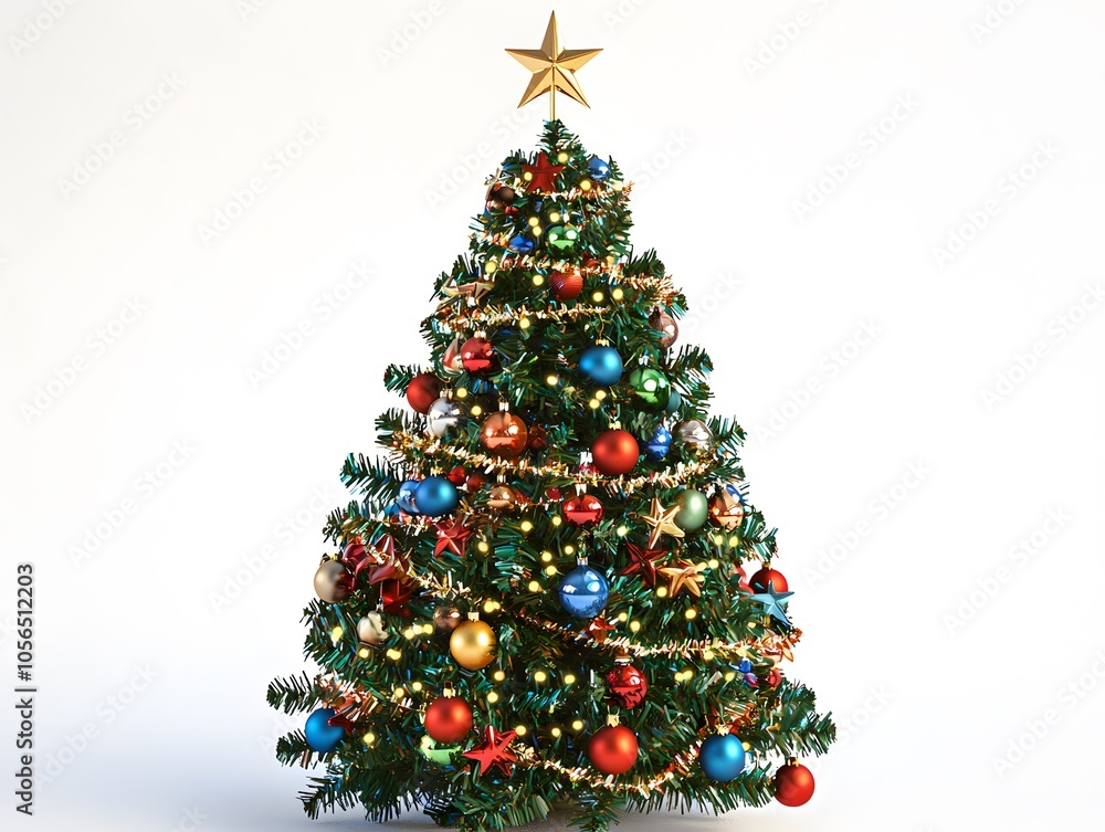 Fototapeta premium 3D Christmas tree white background. 