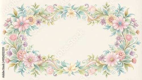 Wallpaper Mural A delicate floral frame with a mix of pastel colors, featuring intricate details and curved lines, frames, nature, artistic, ornate details Torontodigital.ca