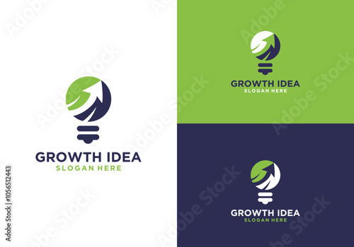 modern logo for growth idea with light bulb and abstract arrow inside. logo design template for company growth