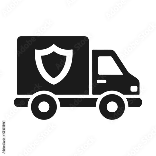 Protection cargo van with shield vector icon design