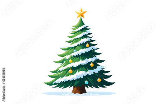 neat and cute tree icon with a white background, christmas tree with balls and snowflakes, christmas tree and decoration