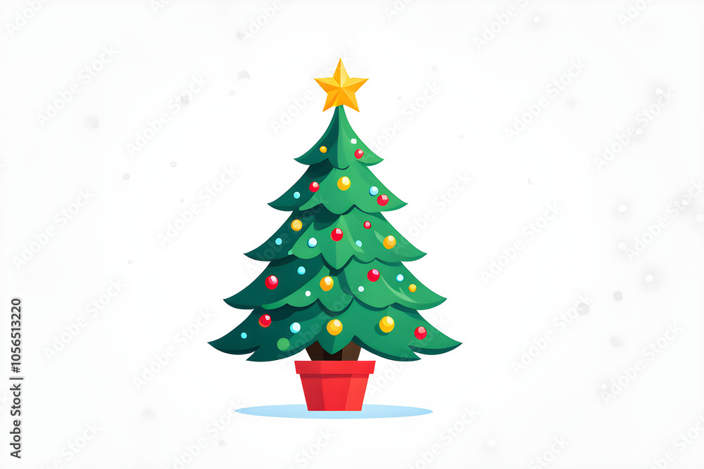 neat and cute tree icon with a white background, christmas tree with balls and snowflakes, christmas tree and decoration