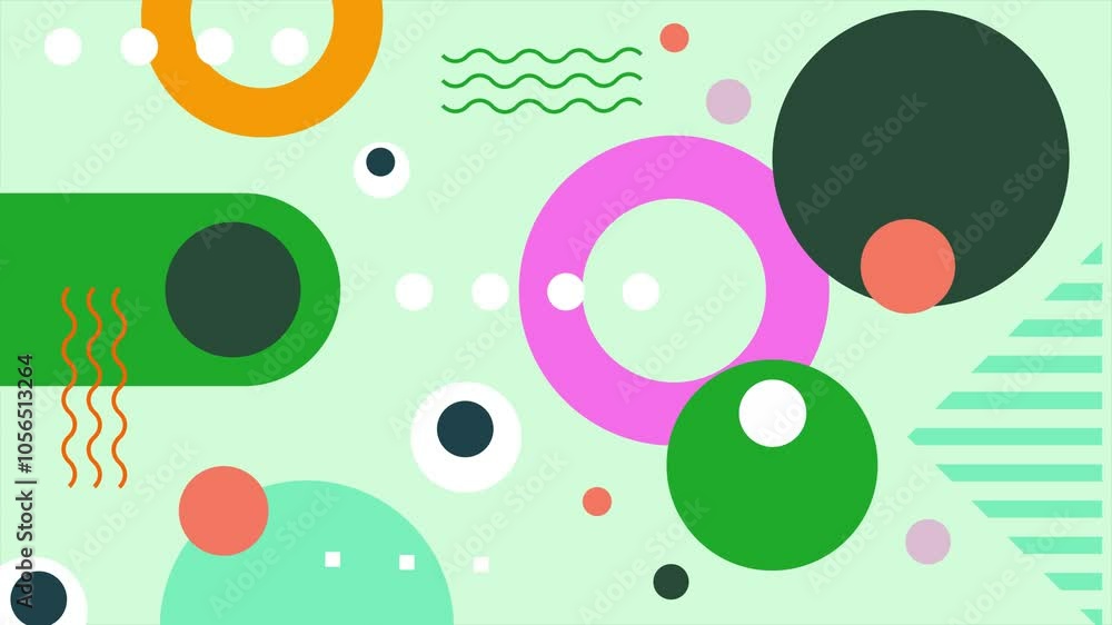 dynamic colorful geometric circles shapes on pastel green background seamless 4k video background motion pop art design dynamic colorful geometric circles shapes on pastel green background seamless 4k video background motion pop art design