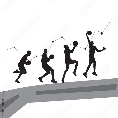 vector silhouettes of different movements of basketball players