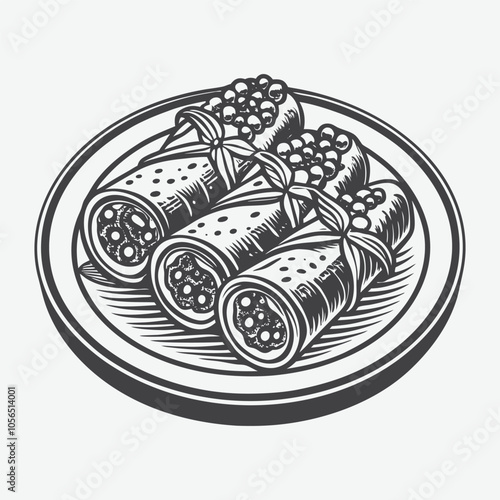 Enchiladas Silhouette Vector Illustration Isolated on White Background for Mexican Food Design Projects