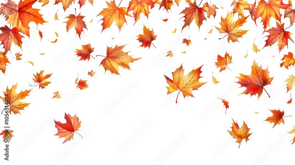 Autumn maple leaves banner with falling colorful foliage on white background. Autumn maple leaves banner with falling colorful foliage on white background.