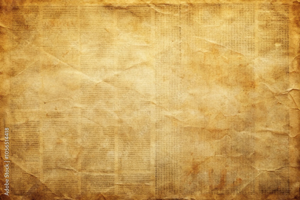 Aged newspaper page with worn and creased texture, yellowed edges, and a subtle sheen, tactile, worn texture Aged newspaper page with worn and creased texture, yellowed edges, and a subtle sheen, tactile, worn texture