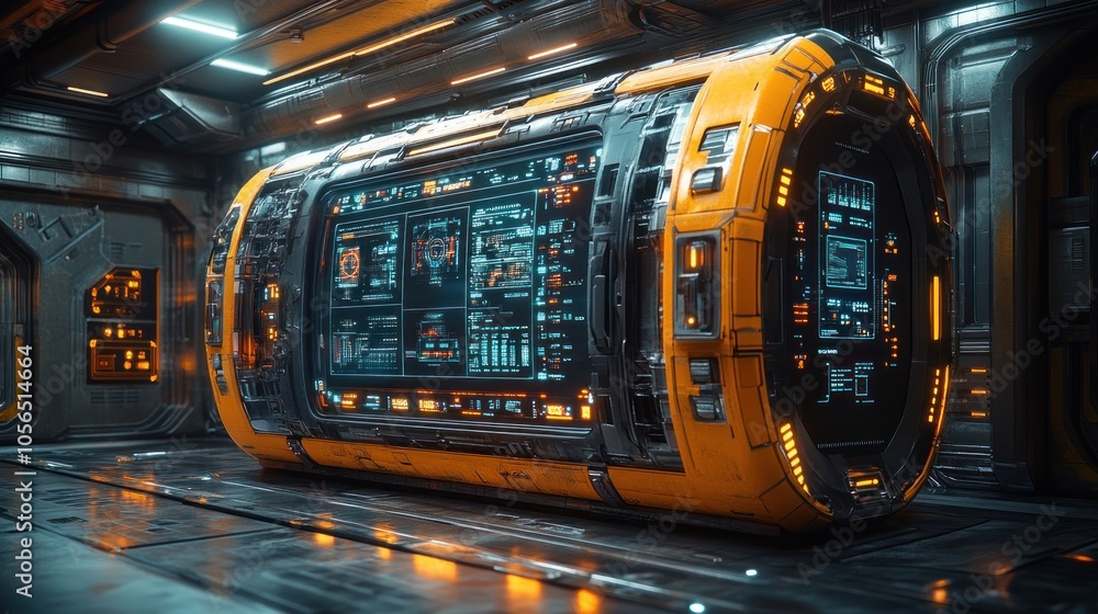 Futuristic control module in a high-tech environment. Futuristic control module in a high-tech environment.