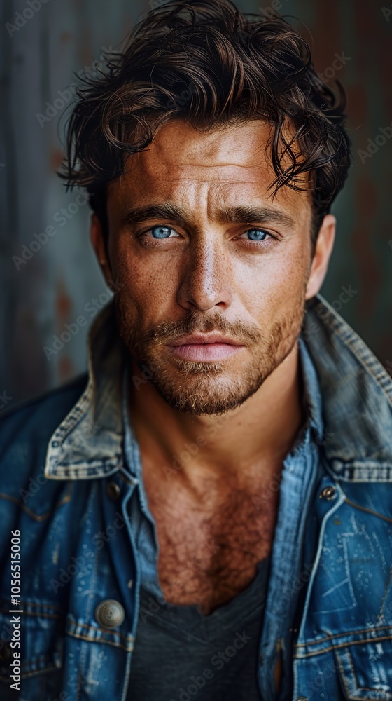 Close-Up Portrait of a Handsome Man with Blue Eyes Close-Up Portrait of a Handsome Man with Blue Eyes