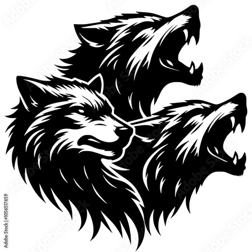 Silhouette of three wolf heads