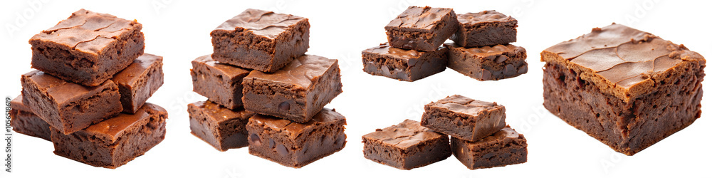 Chocolate brownie pieces isolated on transparent background PNG file Chocolate brownie pieces isolated on transparent background PNG file