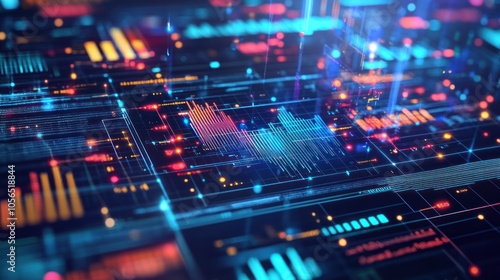 based data analytics platform interface, with colorful charts and graphs representing