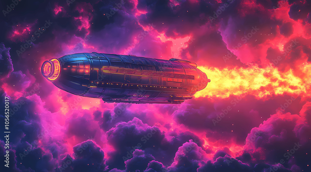 An Outrun Airship Drifting Through a Neon Sky: A Stunning Visual of Futuristic Adventure An Outrun Airship Drifting Through a Neon Sky: A Stunning Visual of Futuristic Adventure