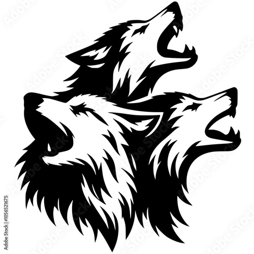 Silhouette of three wolf heads