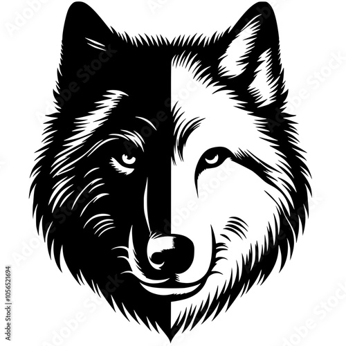 Black and white wolf face silhouette