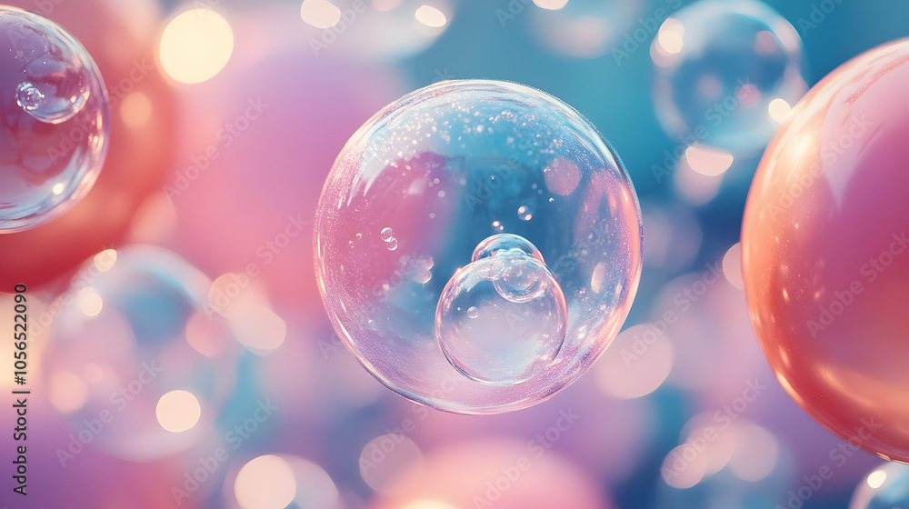 Abstract 3D Illustration of Bubbles in Pink and Blue Abstract 3D Illustration of Bubbles in Pink and Blue