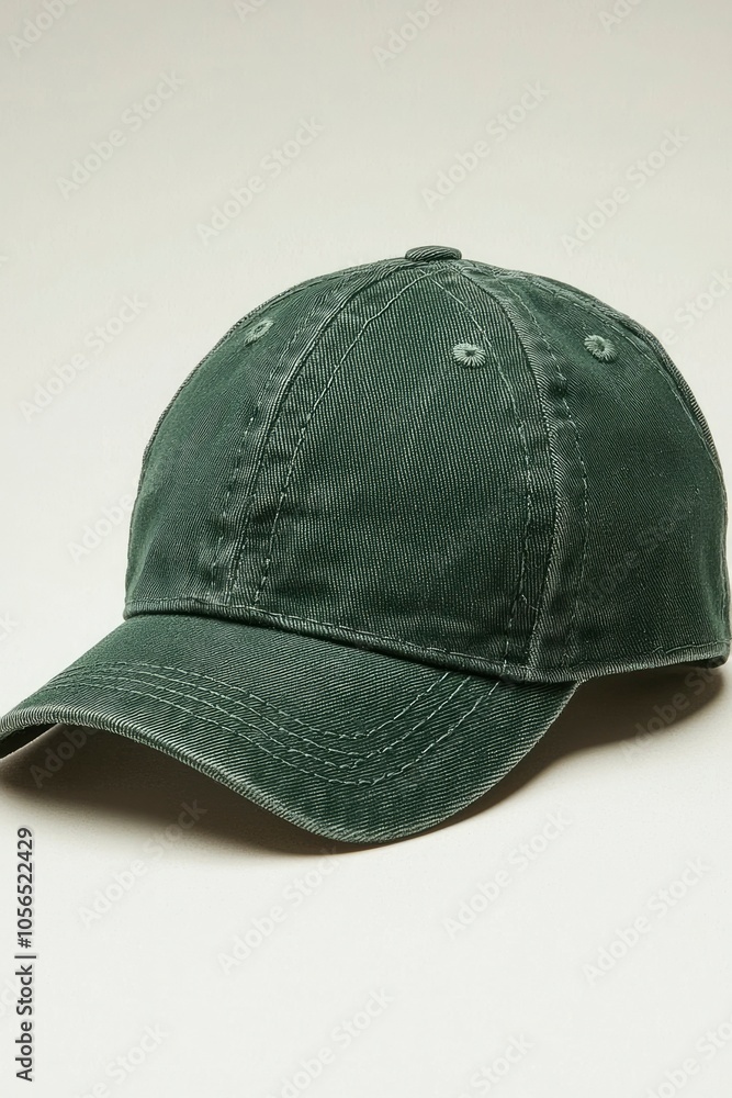Fototapeta premium A Green Denim Baseball Cap with a Curved Brim