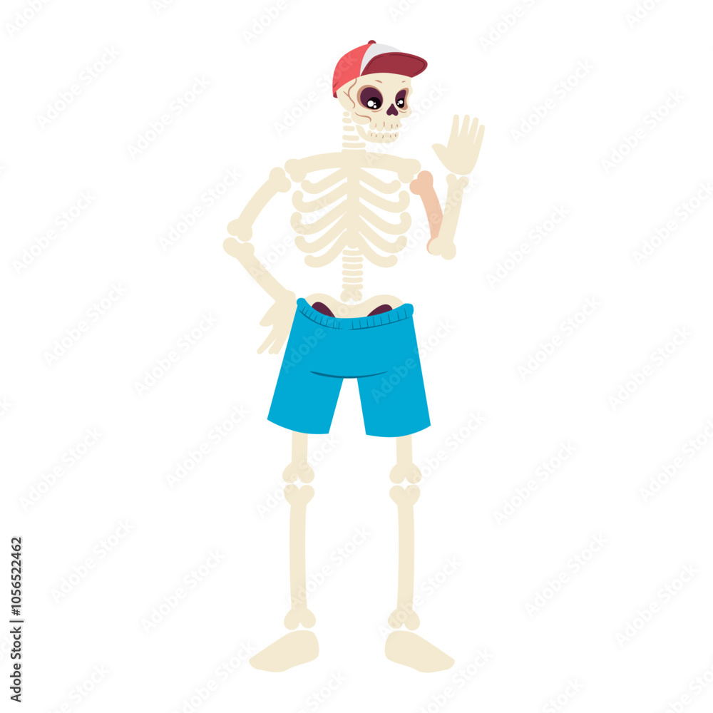 skeleton with cap and shorts