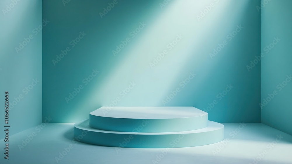 A perspective shot of a studio featuring a seamless light blue gradient backdrop A perspective shot of a studio featuring a seamless light blue gradient backdrop