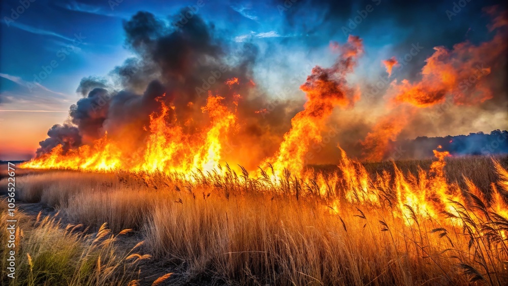 A wildfire raging through a dry meadow, with flames towering above the grasses and sparks flying everywhere, dryland, smoke, meadow, flames, grass A wildfire raging through a dry meadow, with flames towering above the grasses and sparks flying everywhere, dryland, smoke, meadow, flames, grass