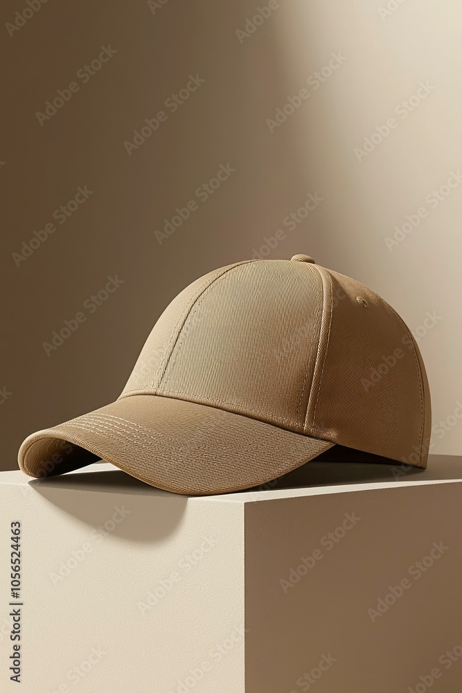 A Khaki Baseball Cap on a Neutral Background A Khaki Baseball Cap on a Neutral Background