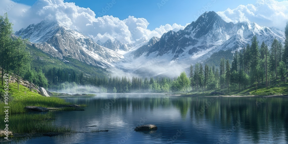 Mountain lake surrounded by green trees. Mountain lake surrounded by green trees.