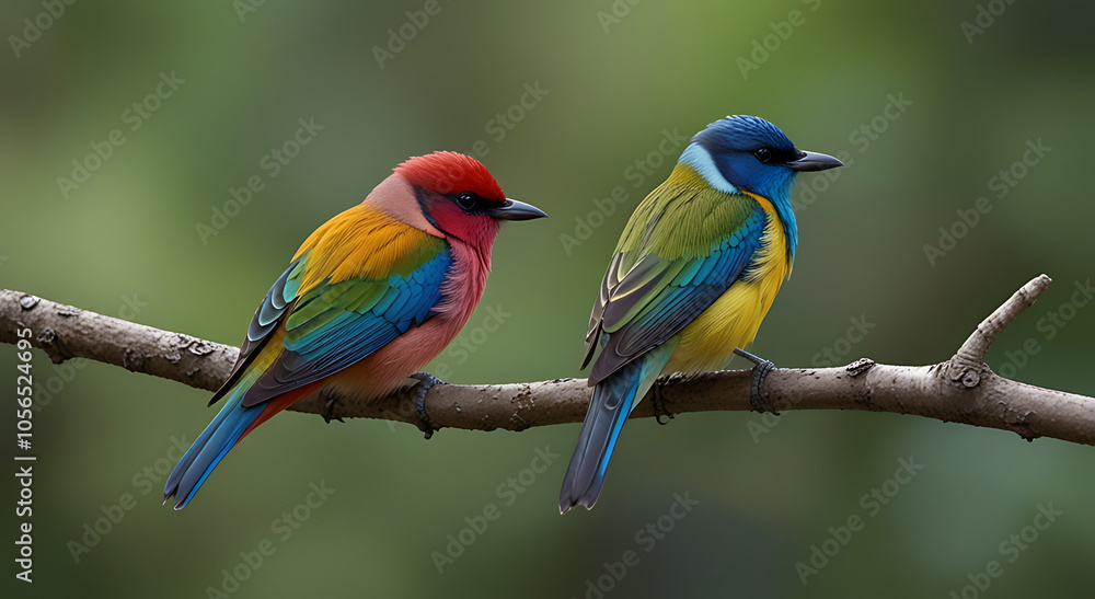 A pair of small, colorful birds sitting closely on a branch, their wings slightly overlapping, symbolizing closeness and companionship. A pair of small, colorful birds sitting closely on a branch, their wings slightly overlapping, symbolizing closeness and companionship.
