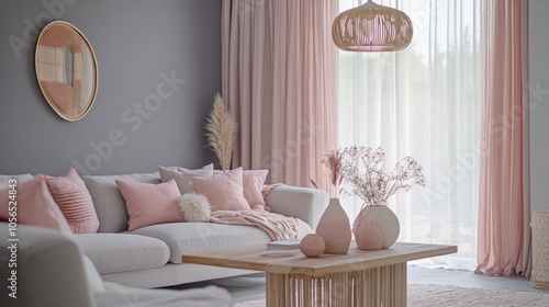 A soft gray living room wit...
