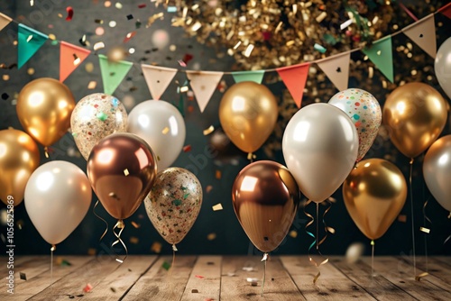Vibrant Celebration: Colorful Balloons and Festive Banners with Confetti for Joyful Occasions