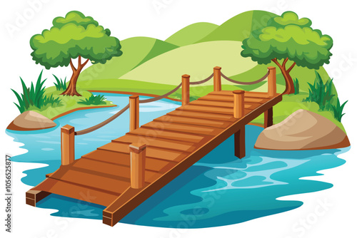 Wooden landing stage river illustration